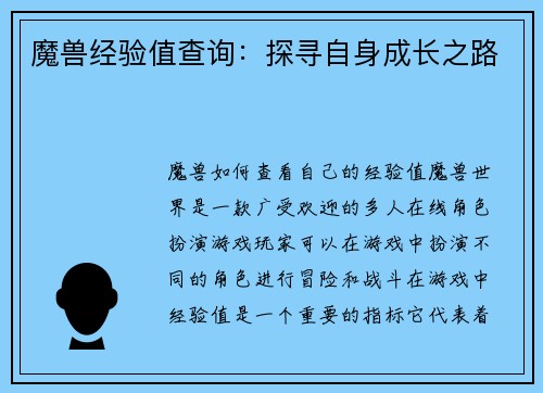 魔兽经验值查询：探寻自身成长之路